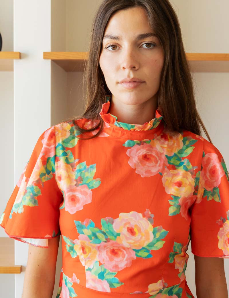 Joana floral red dress