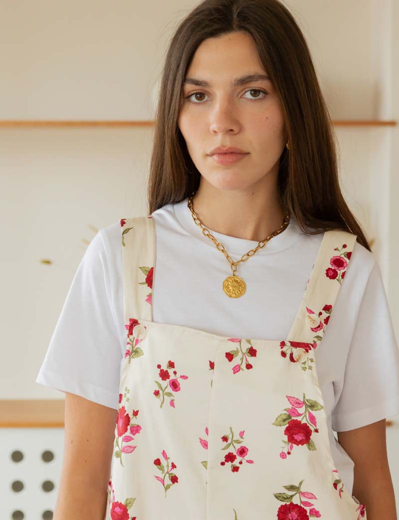 Ecru overalls with pink flowers Alix