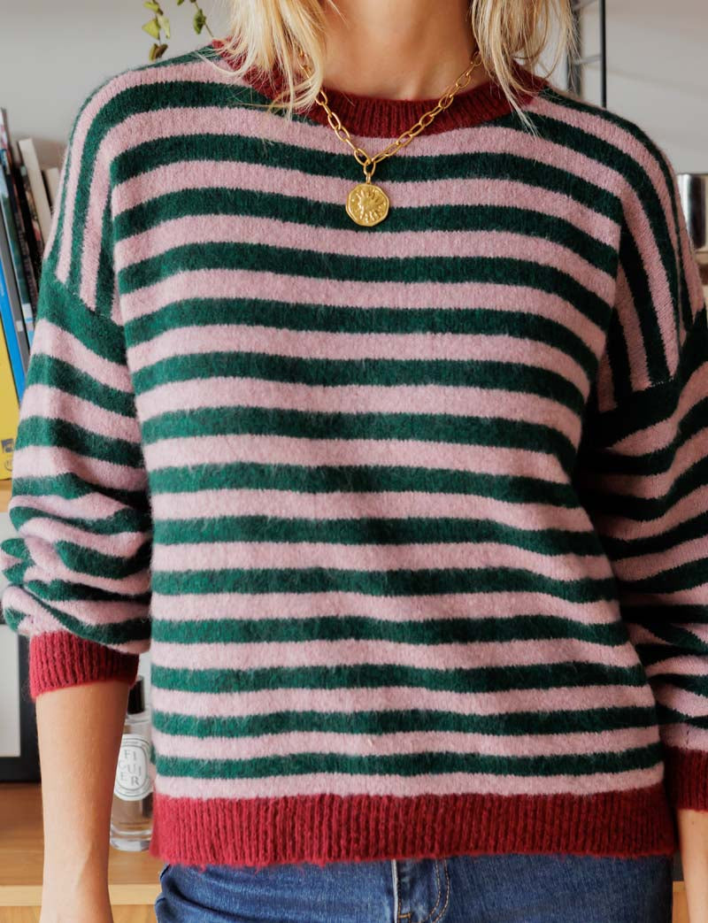 Pull rose, vert & bordeaux Mendi