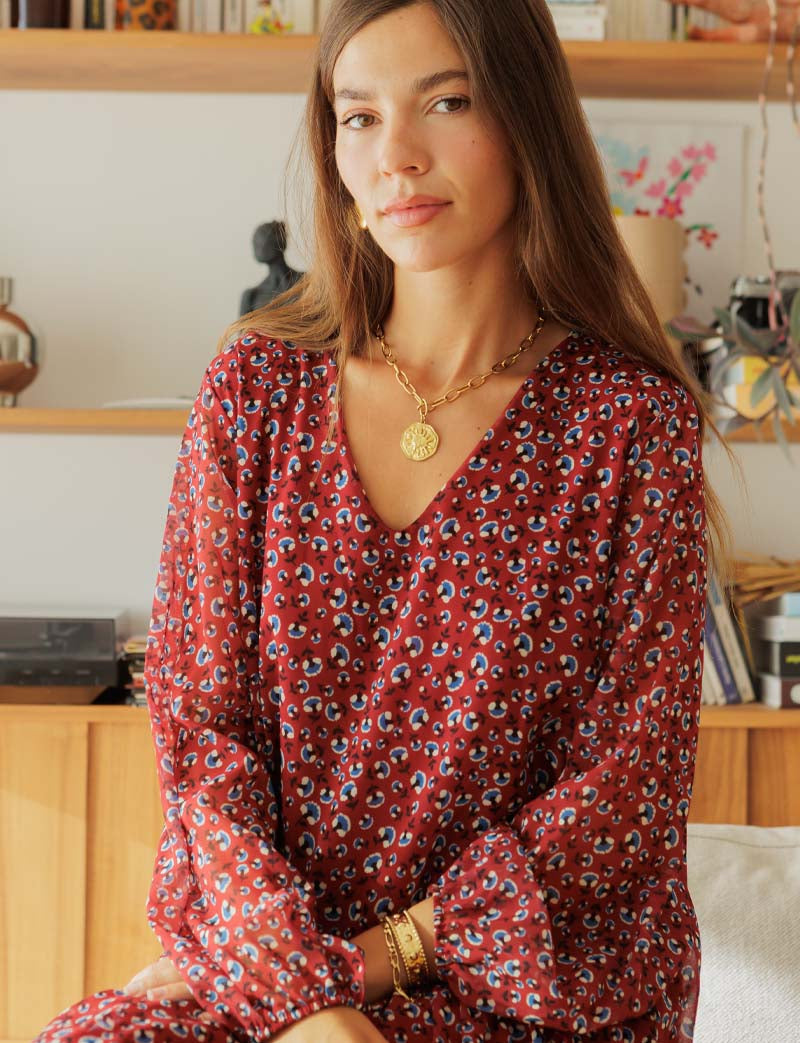 Robe bordeaux & fleurs Maeva