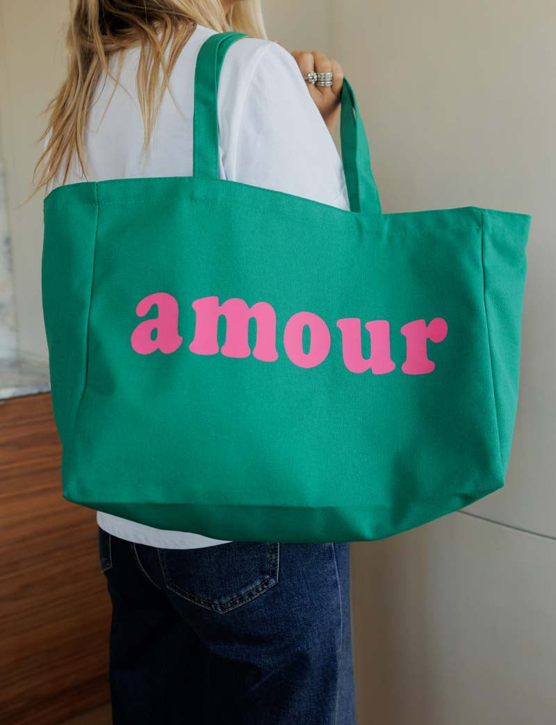 Cabas vert & fuchsia Amour