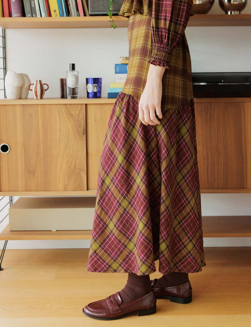 Marisol plum & olive checked skirt