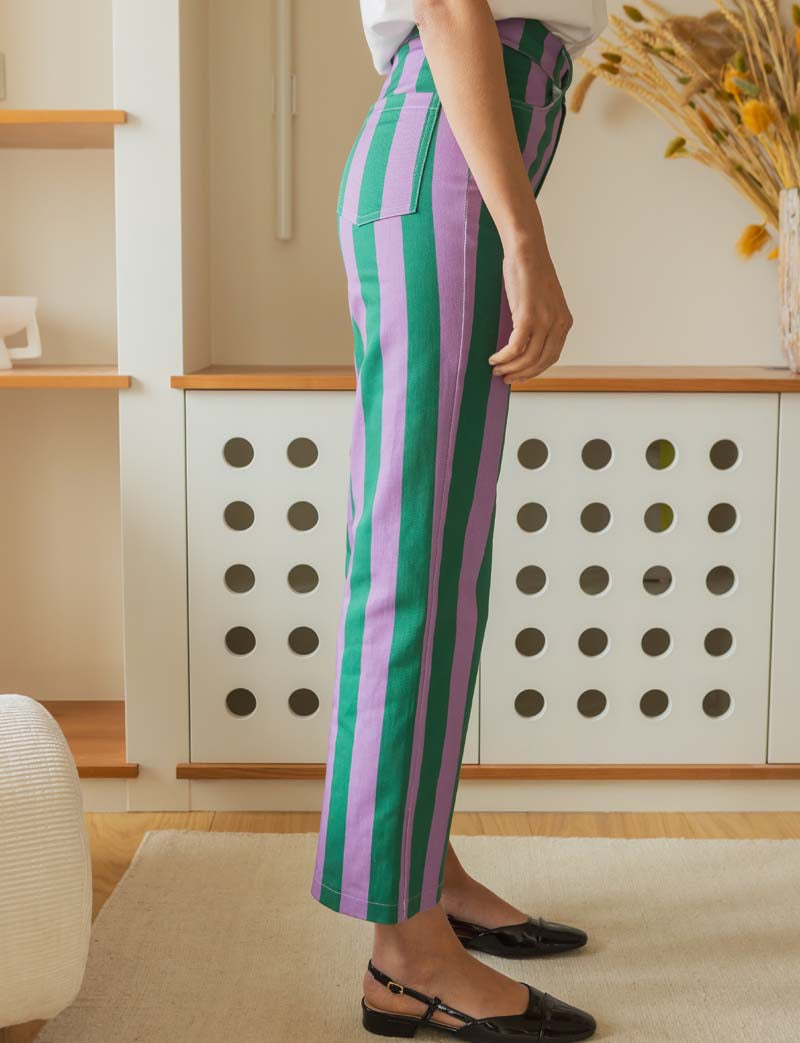 Purple and Green Striped Jeans Roby
