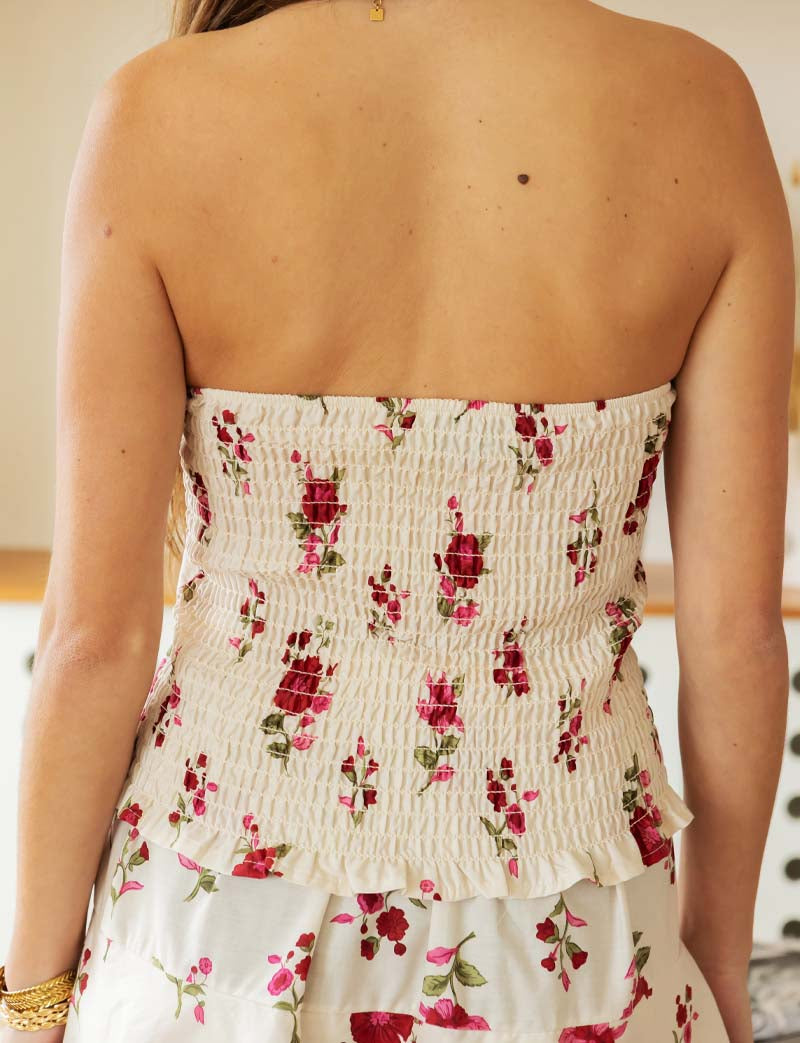 Ecru top & pink flowers Ona