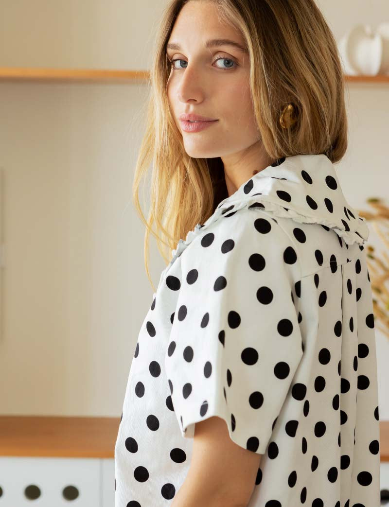 Robe blanche à pois noirs Kivi
