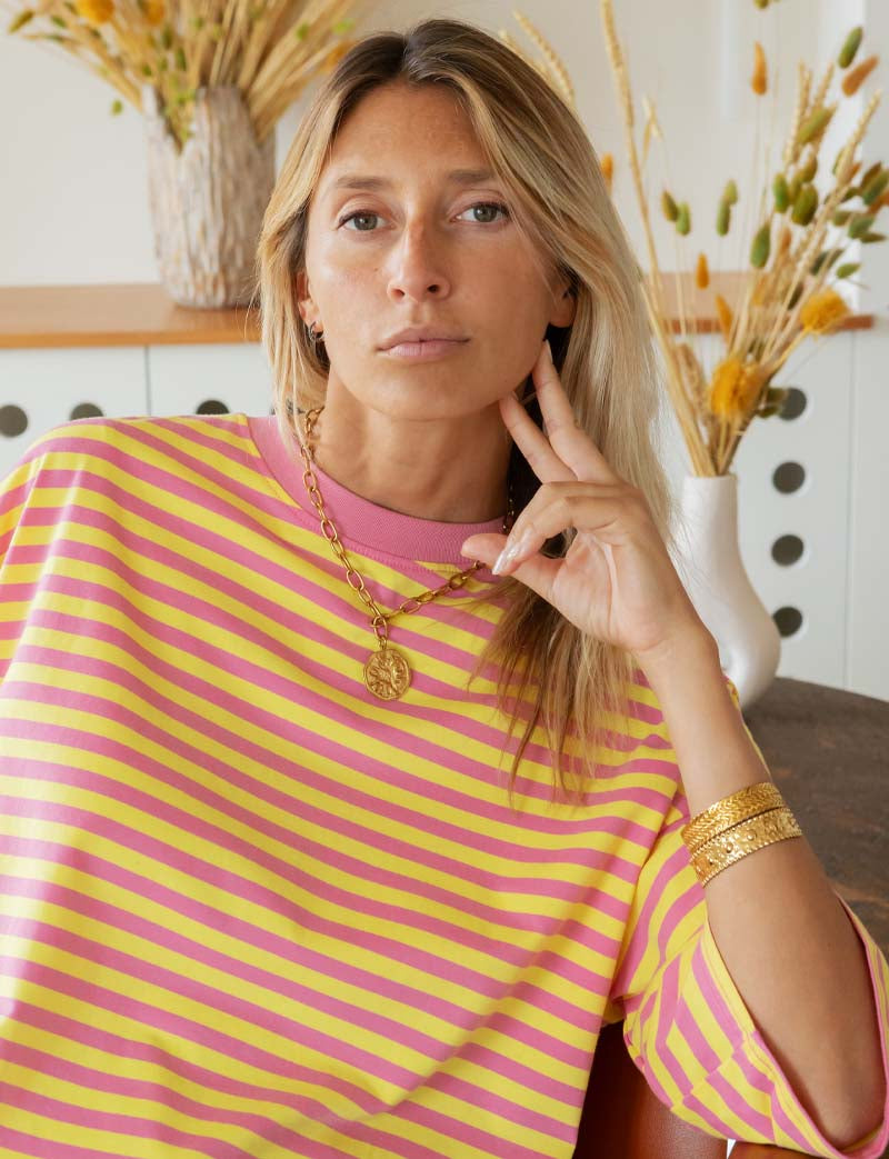 Rawan pink and yellow striped T-shirt