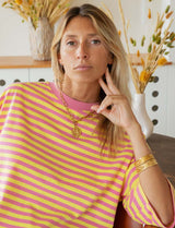 Rawan pink and yellow striped T-shirt