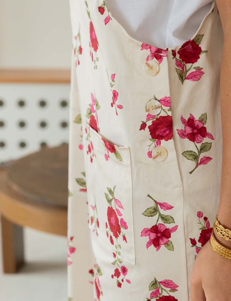 Ecru overalls with pink flowers Alix