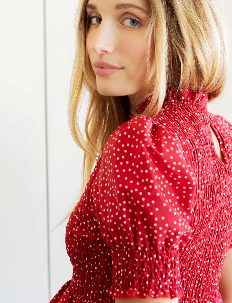 White Polka Dot Red Top Paloma