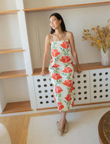 Bata cruda con flores rojas Talia