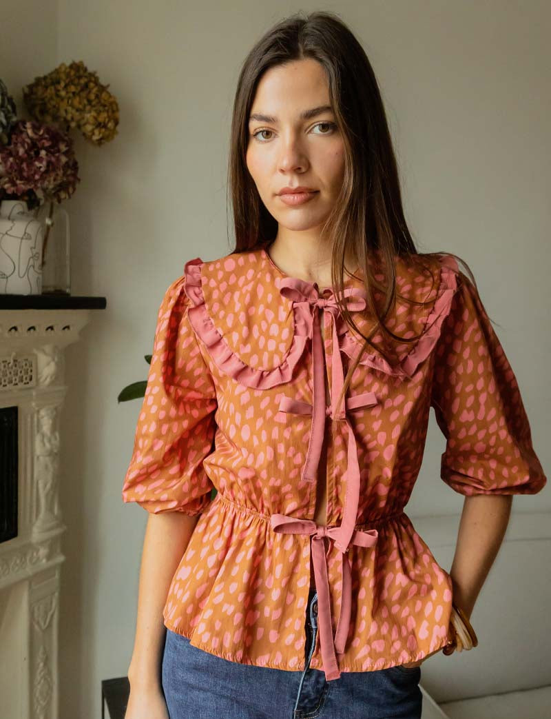 Blouse blush & camel Dafné