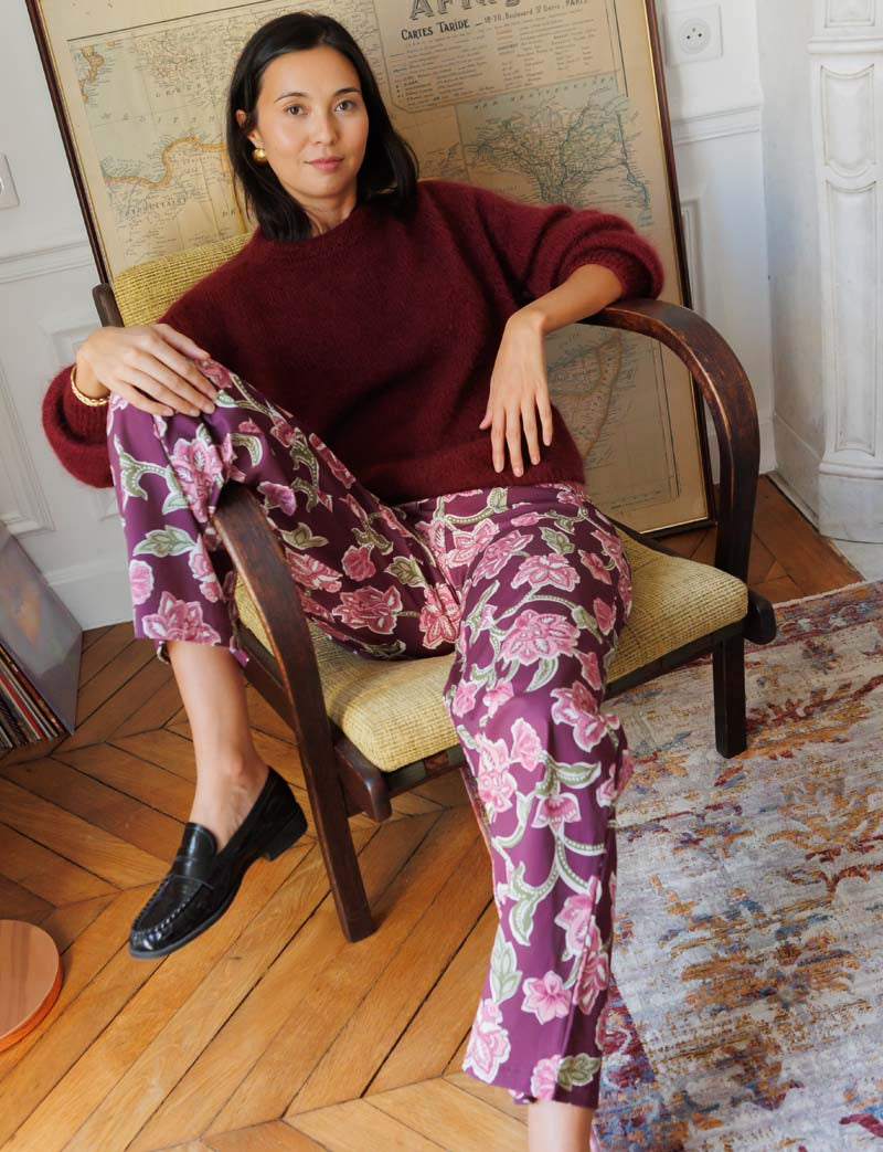 Pantalon prune fleuri Jordy
