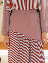 Marisol sky blue & burgundy striped skirt