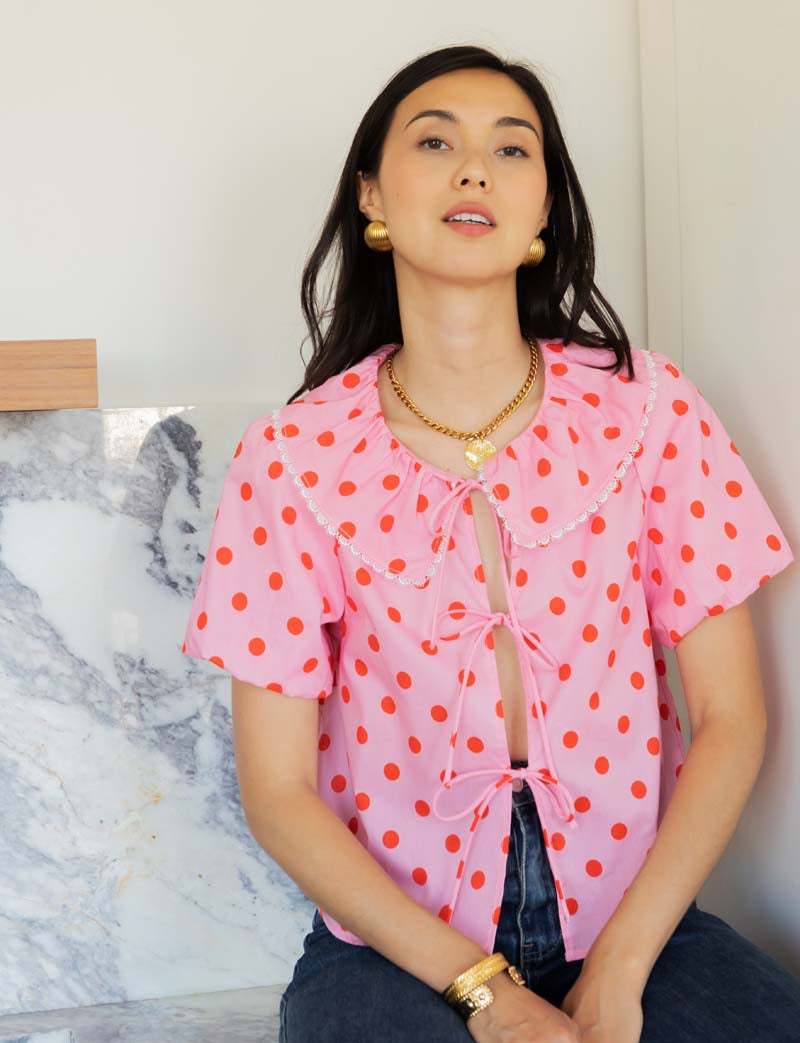 Blouse rose à pois rouges Sofi