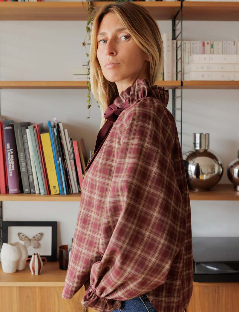 Blouse à carreaux bordeaux Solla