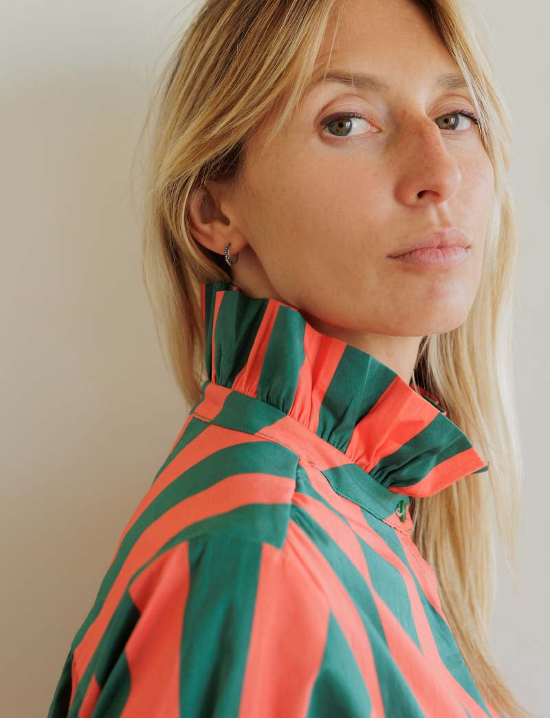 Chemise corail & verte Gustava