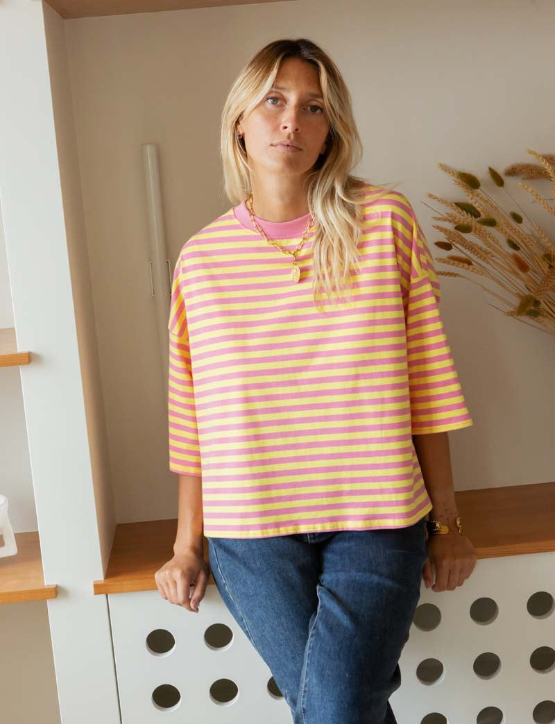 Rawan pink and yellow striped T-shirt