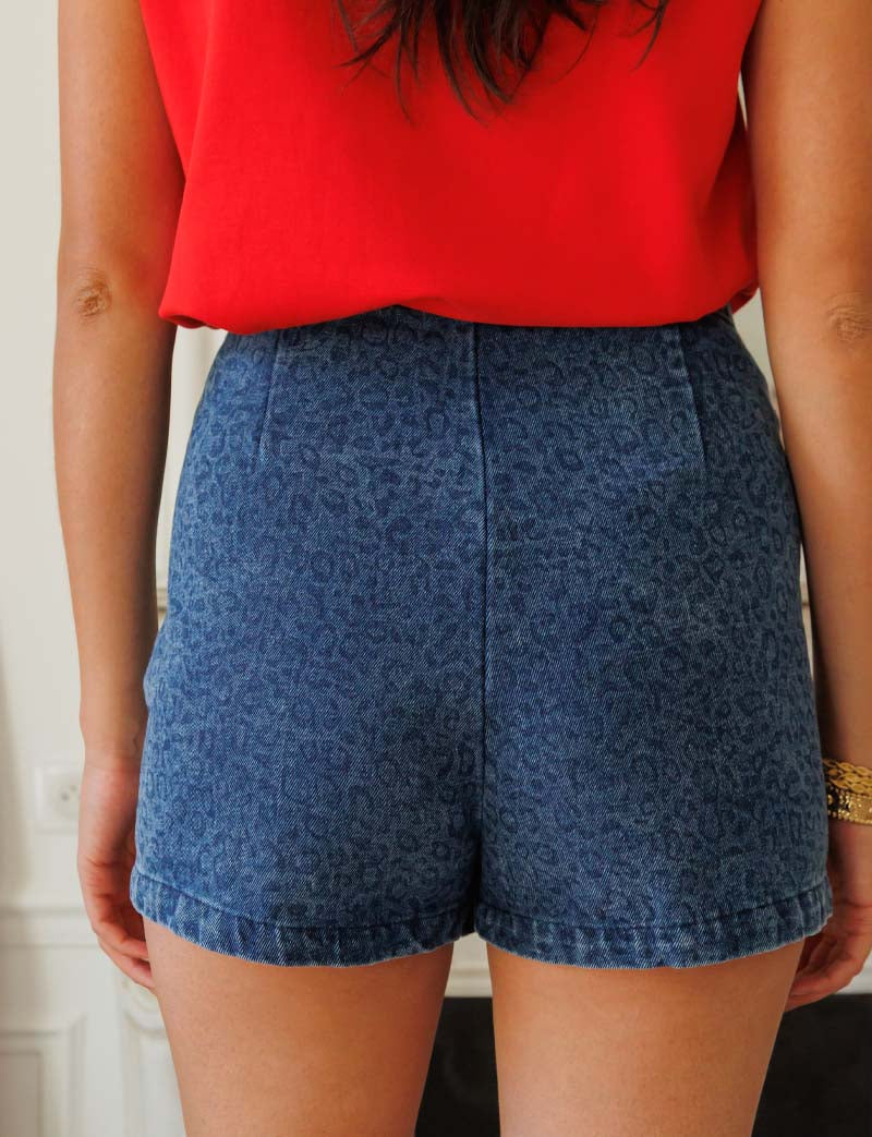 Tedd blue leopard-print short skirt