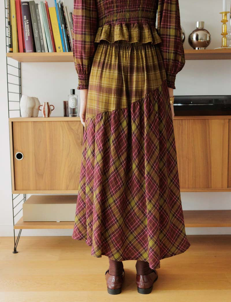 Marisol plum & olive checked skirt