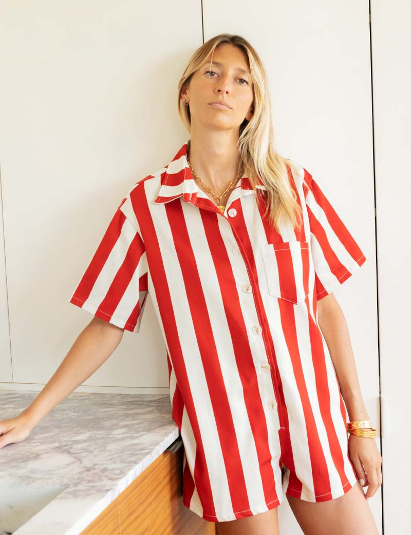Red striped romper Rowen