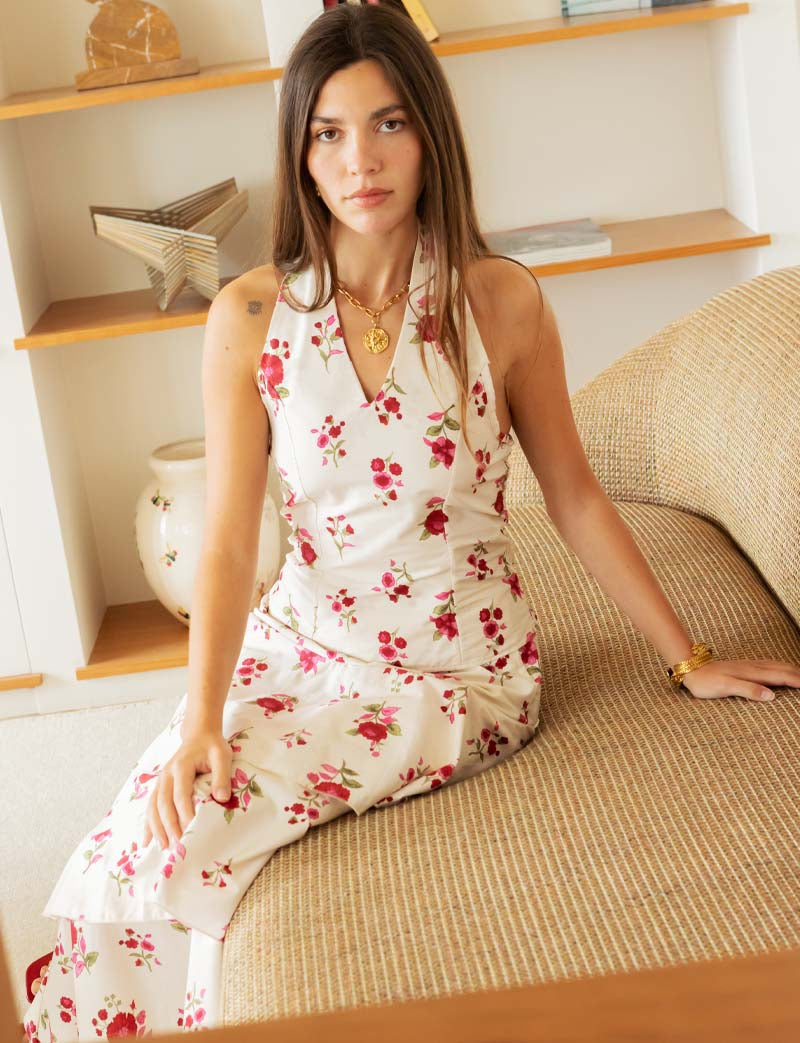 Natural-colored skirt & pink flowers Liaya