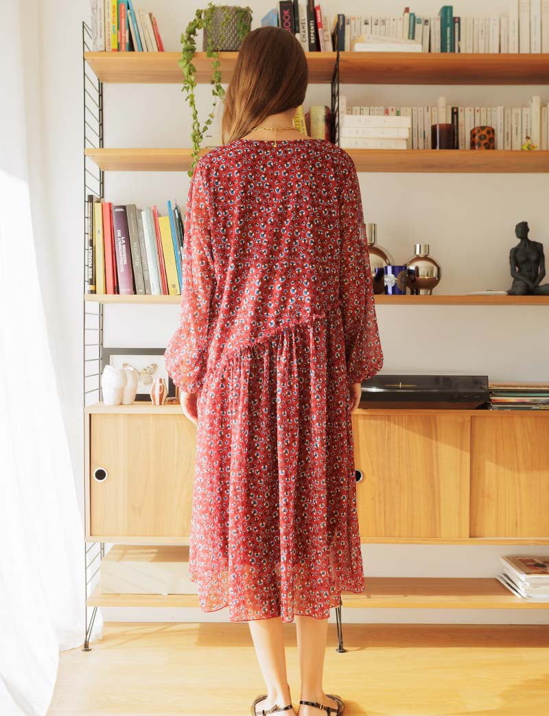 Robe bordeaux & fleurs Maeva