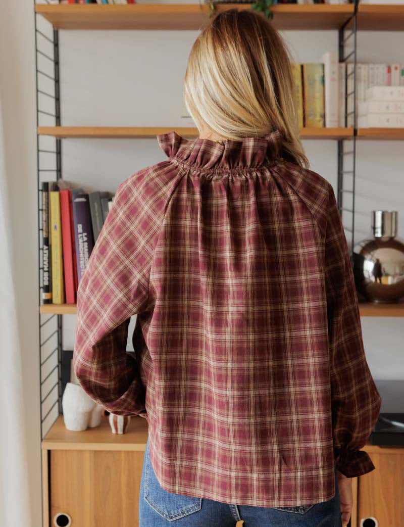 Blouse à carreaux bordeaux Solla