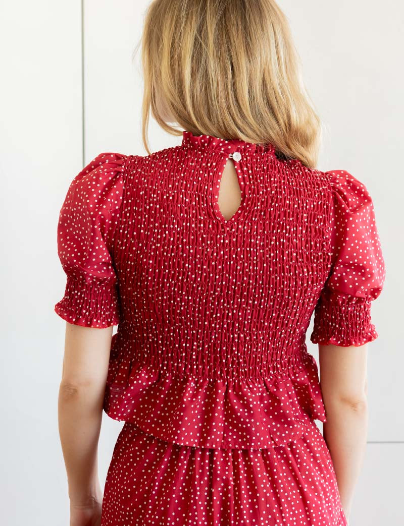White Polka Dot Red Top Paloma