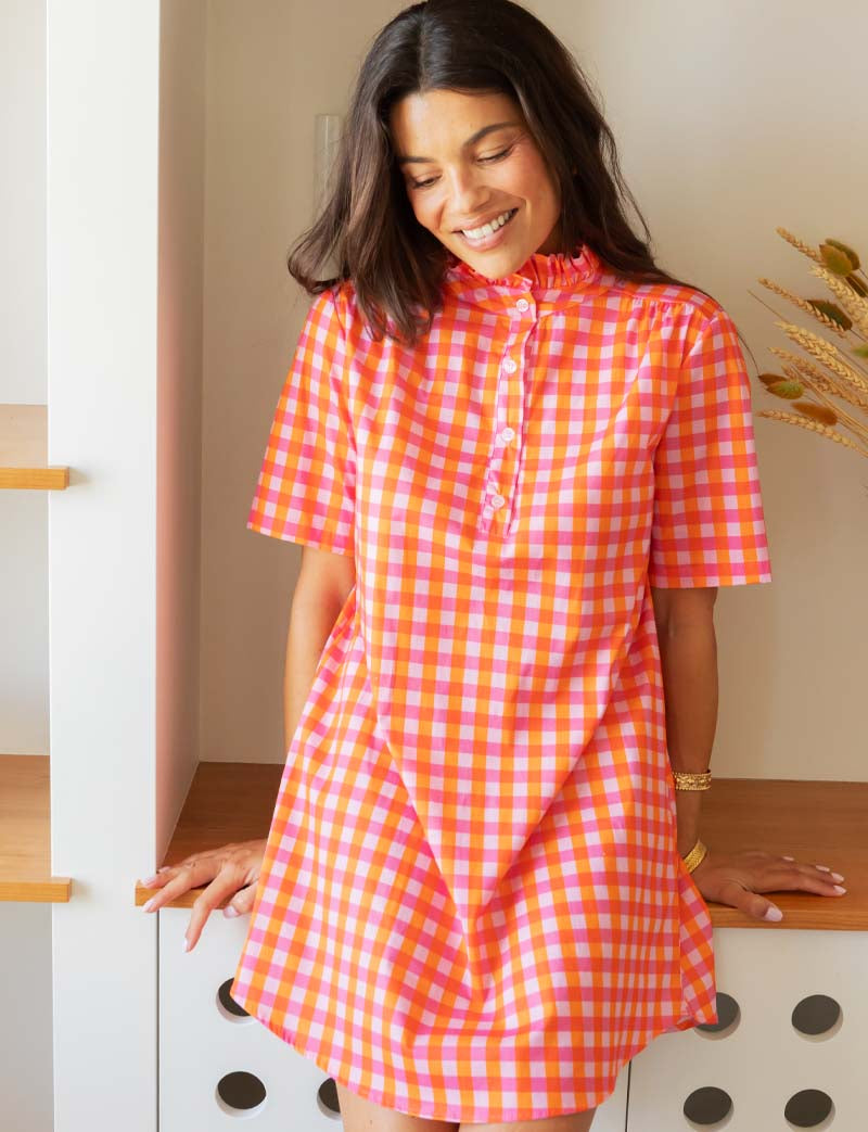 Pink & Orange Vichy Dress Yaiza