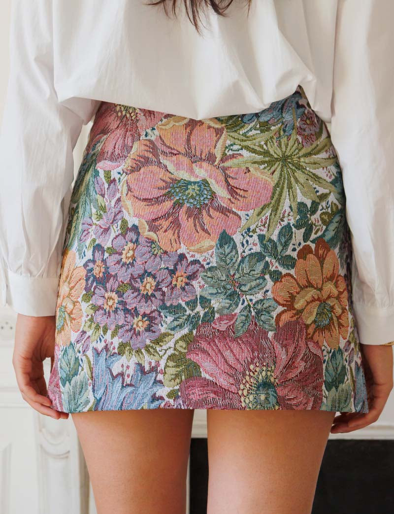 Jupe en jacquard fleuri Josiane