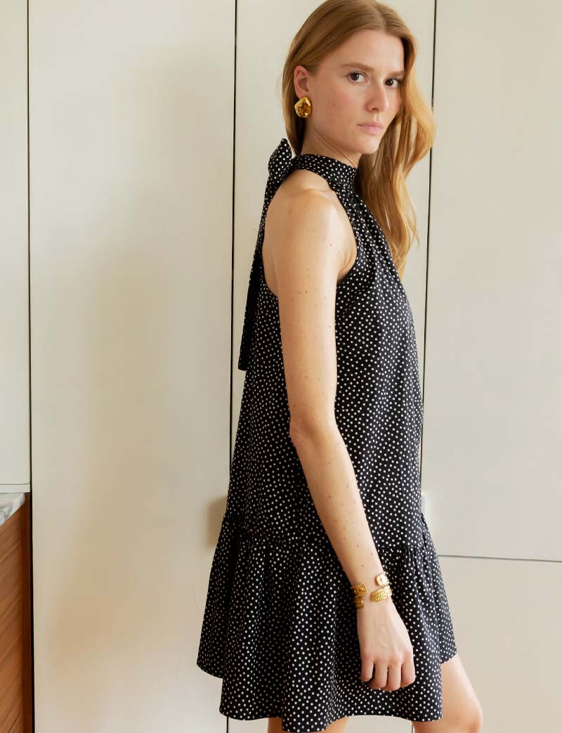 Robe noire à pois blancs Rosia
