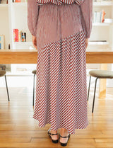 Marisol sky blue & burgundy striped skirt