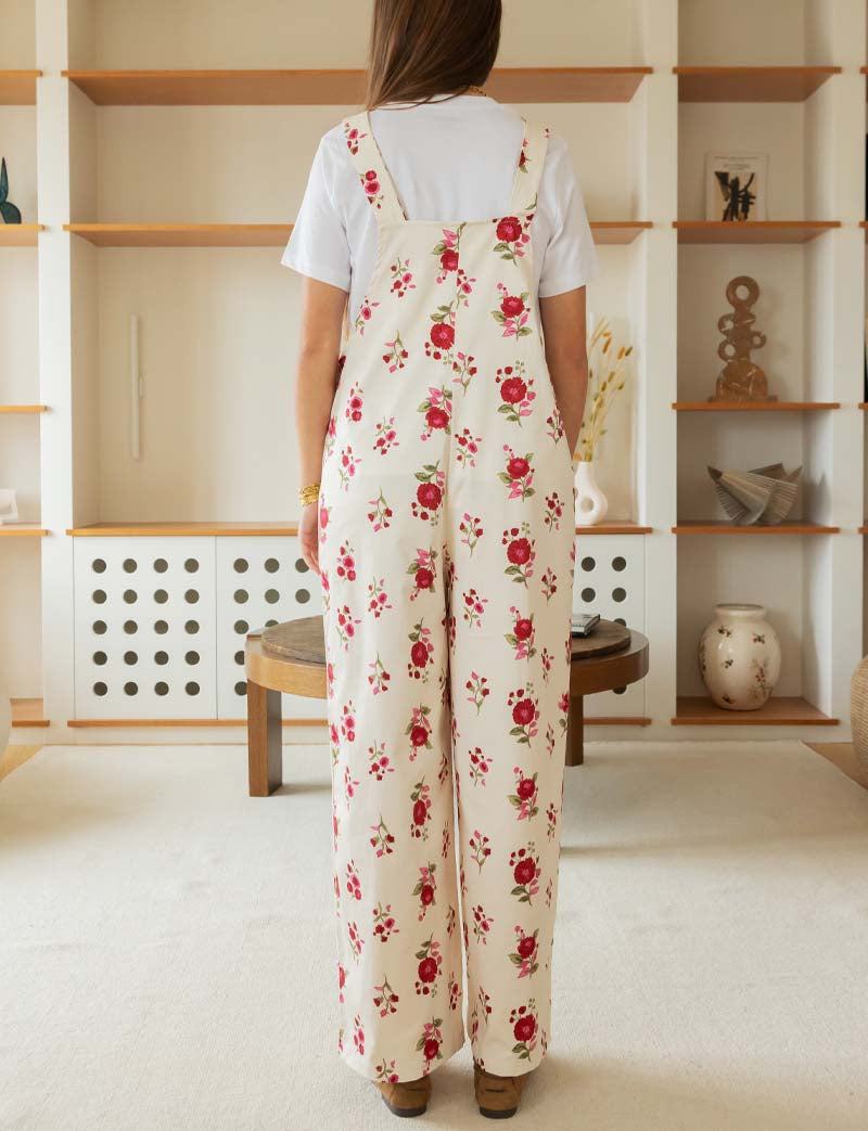 Ecru overalls with pink flowers Alix
