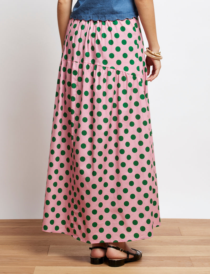 Pink skirt with green polka dots Maria