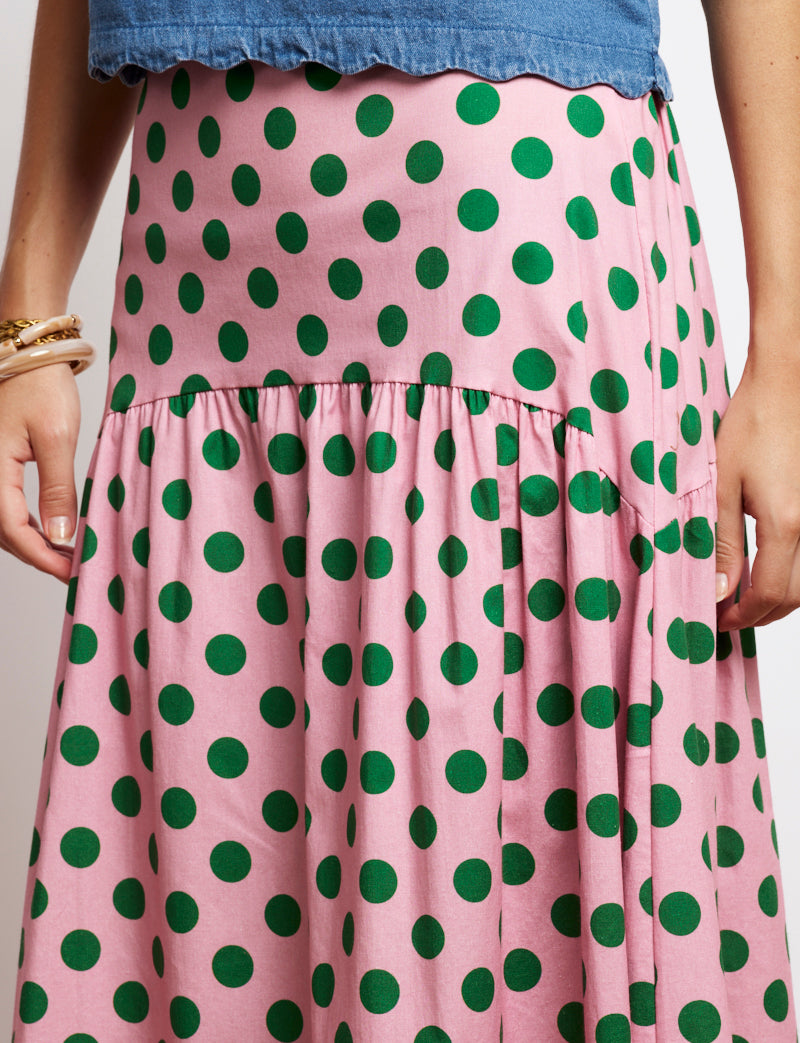 Pink skirt with green polka dots Maria