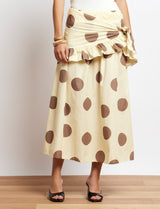 Falda amarilla con lunares chocolate Paule