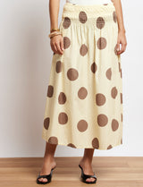 Falda amarilla con lunares chocolate Paule