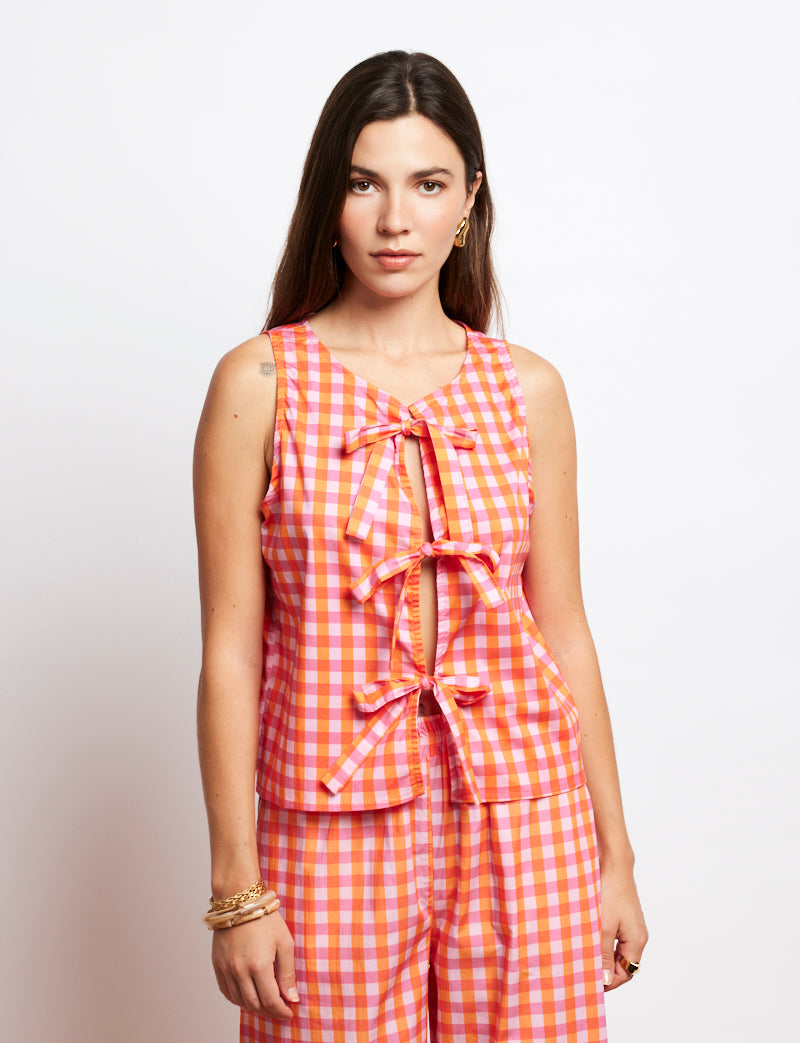 Top vichy rose & orange Yami
