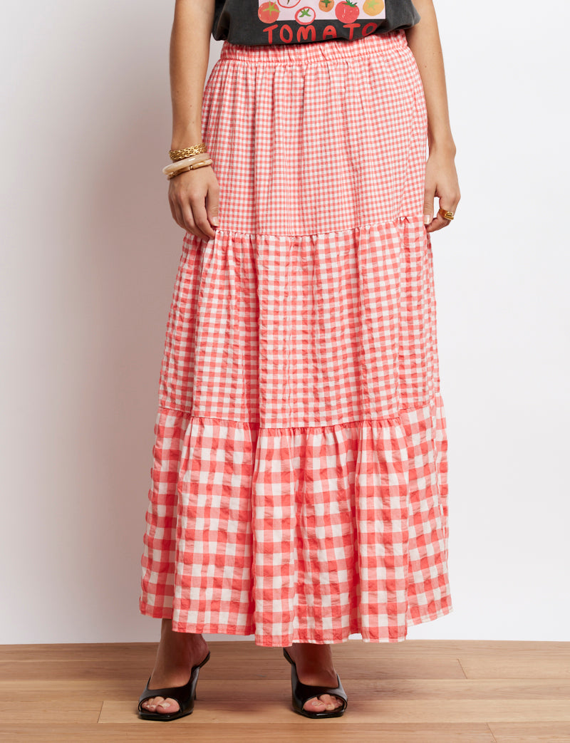 Falda vichy coral Vilma