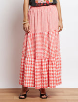 Falda vichy coral Vilma