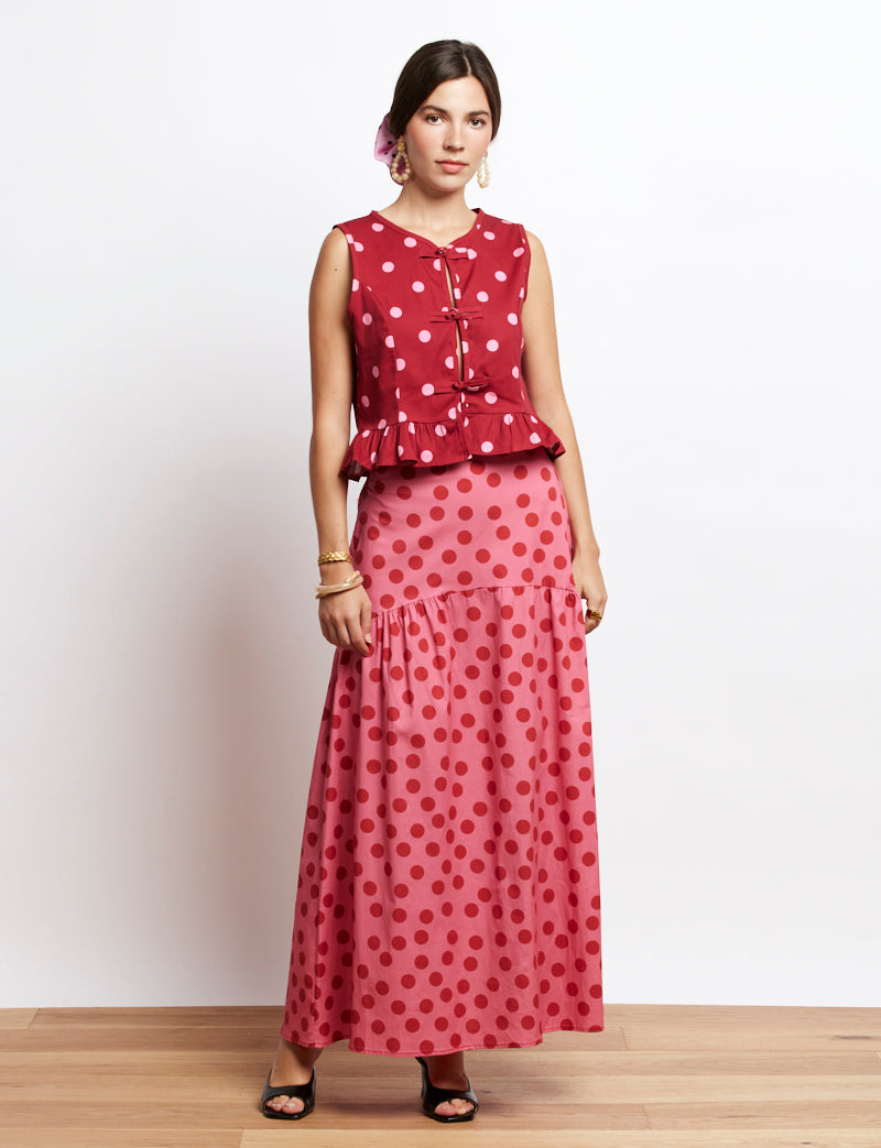 Top rouge à pois rose Luis