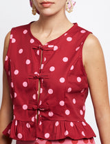 Top rouge à pois rose Luis