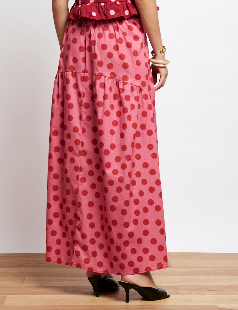 Jupe rose à pois bordeaux Maria
