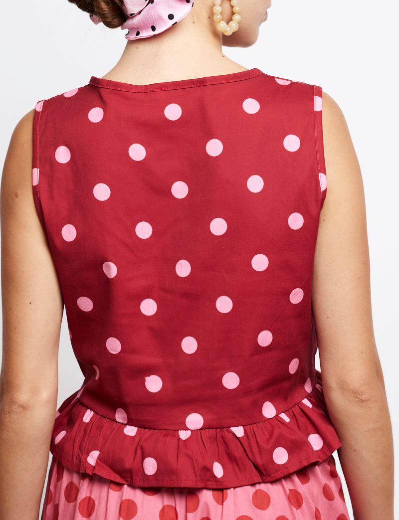 Top rouge à pois rose Luis