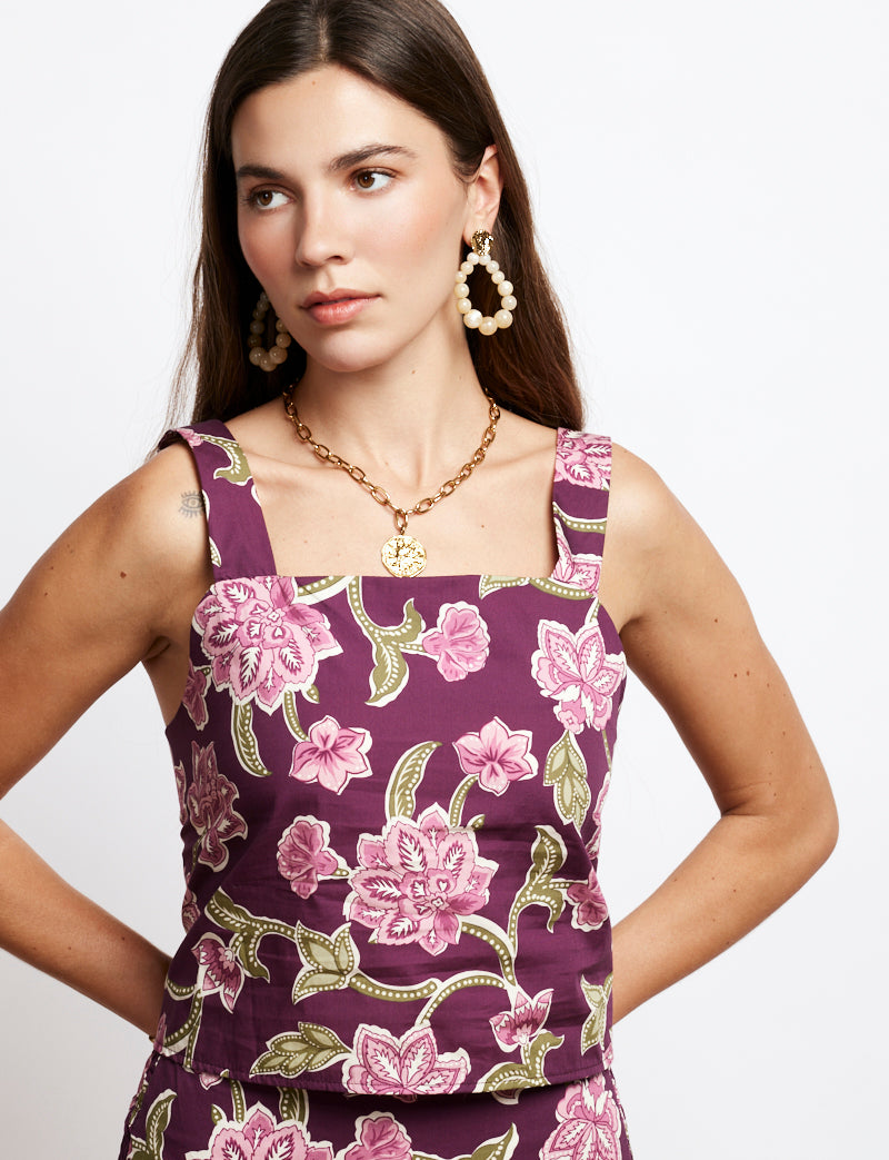 Top prune fleuri Lila
