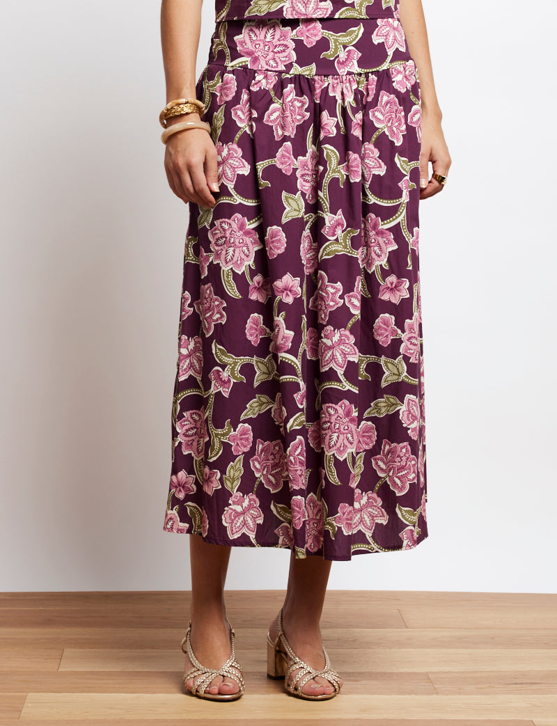 Jupe prune fleurie Bluma