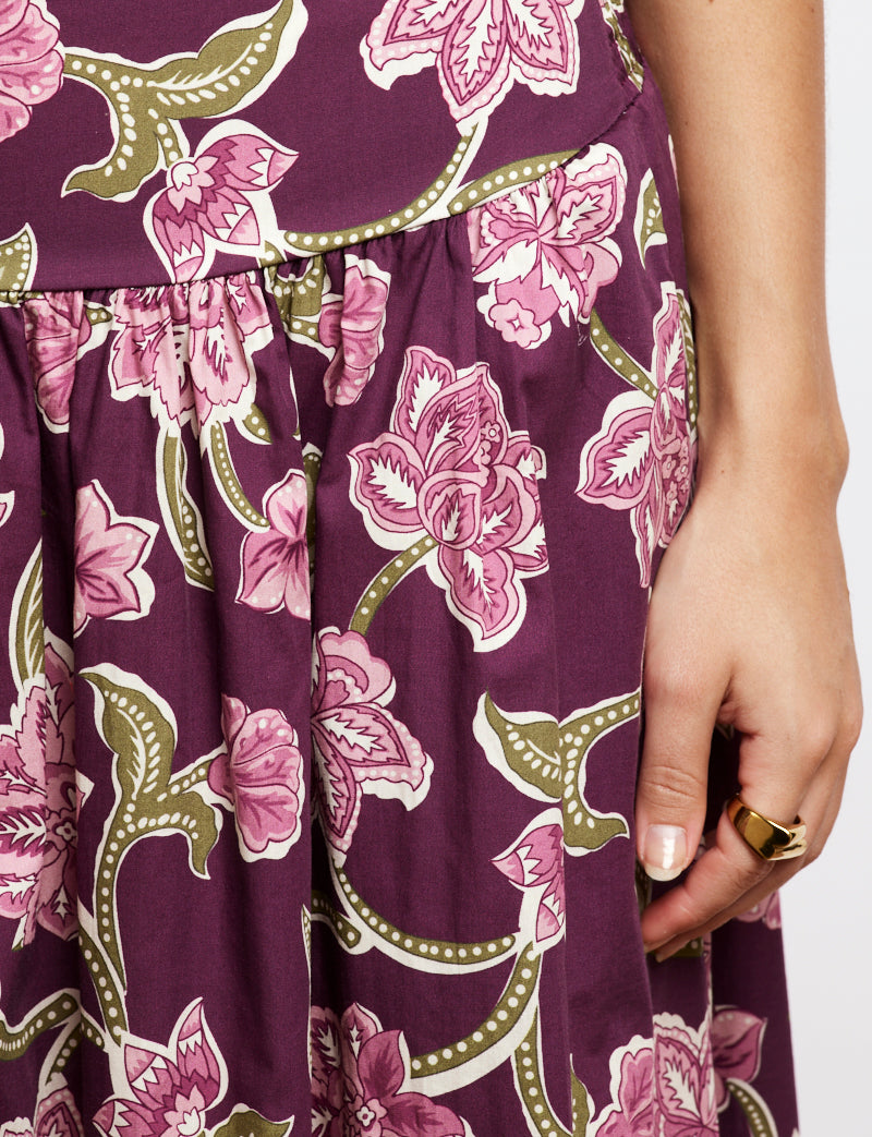Jupe prune fleurie Bluma