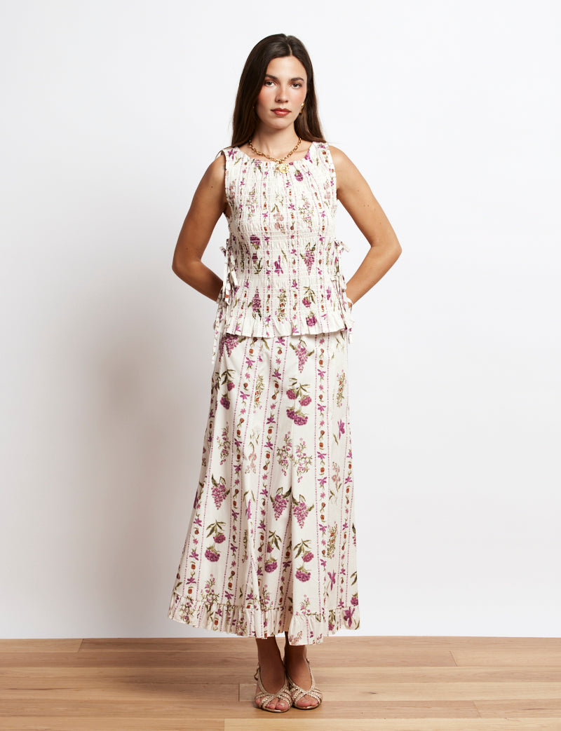 Falda cruda con flores violetas Jimena