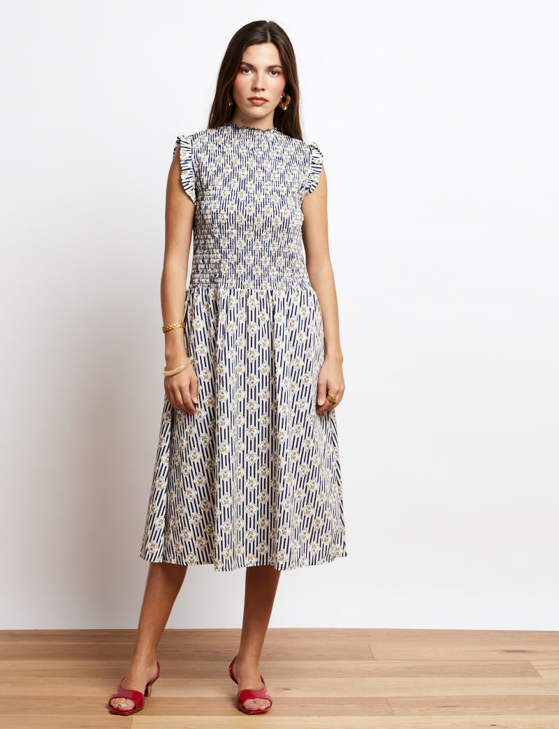 Floral Navy Blue Robe Yvette