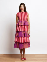 Vestido rosa y burdeos a rayas Martim